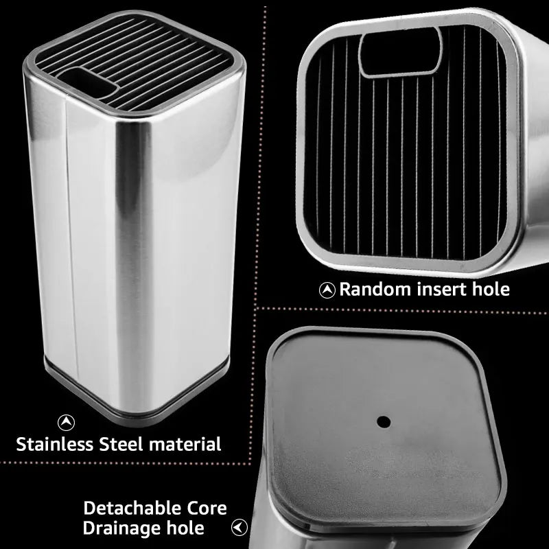 Stainless steel trash can with features highlighted on a black background