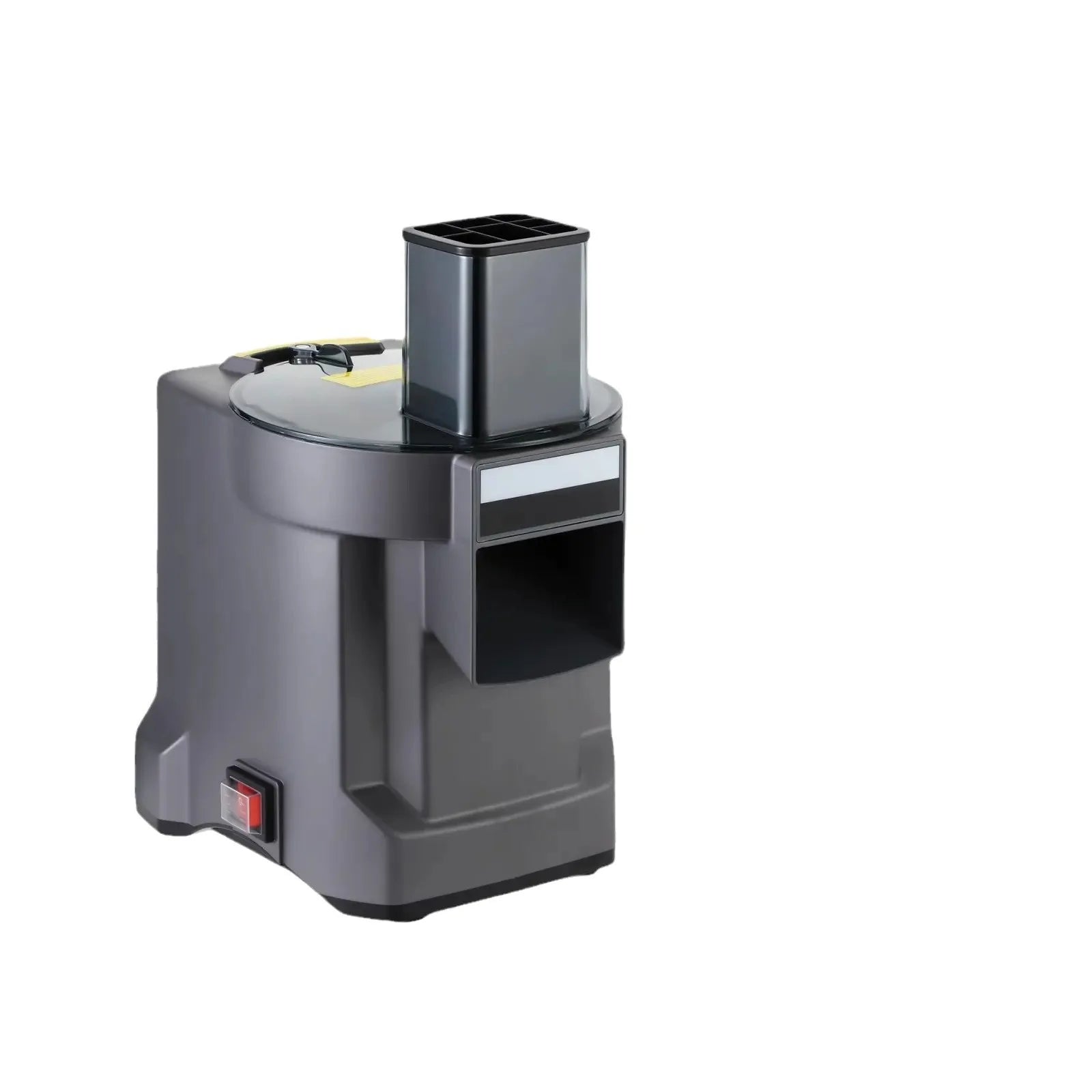 Gray electronic device with a cylindrical component on a white background
