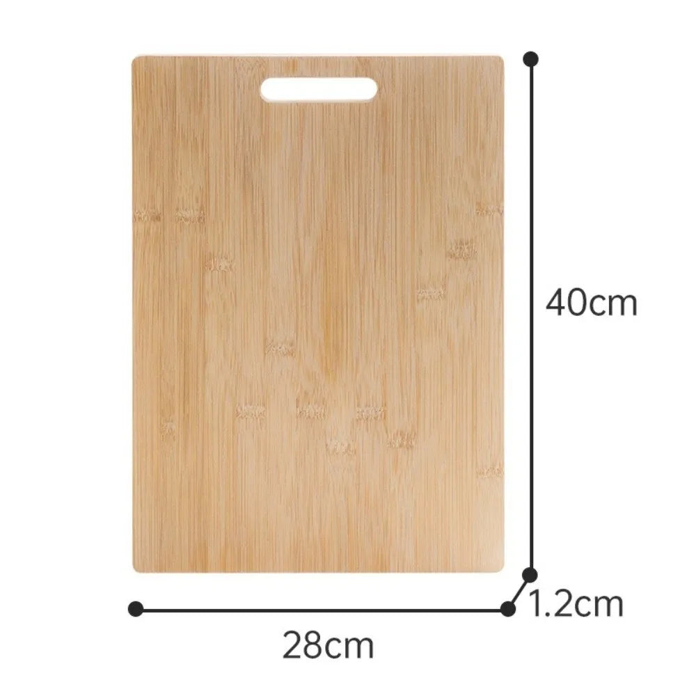 Wooden cutting board with dimensions labeled on a white background