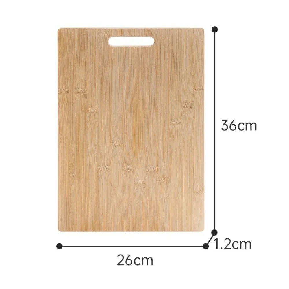 Wooden cutting board with dimensions labeled on a white background