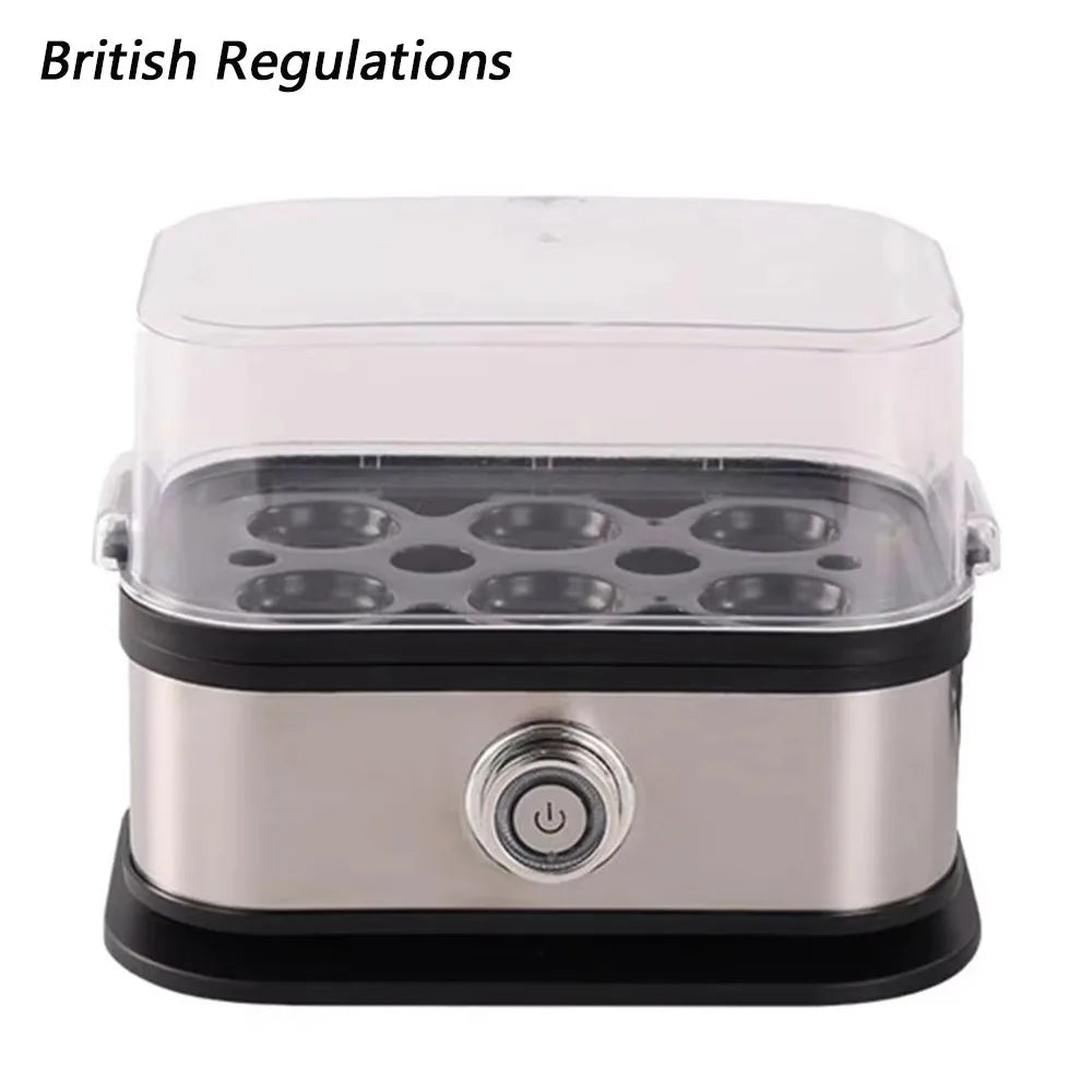 Egg cooker with transparent lid on a white background