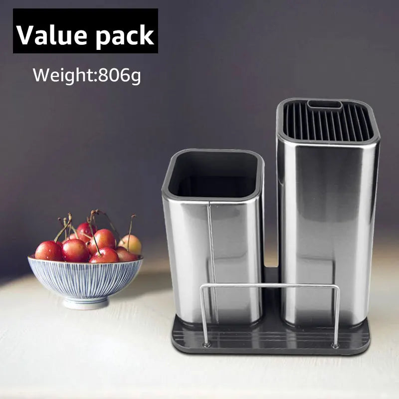Two metallic trash cans with a bowl of cherries on a dark background, labeled 'Value pack' and 'Weight: 806g'.