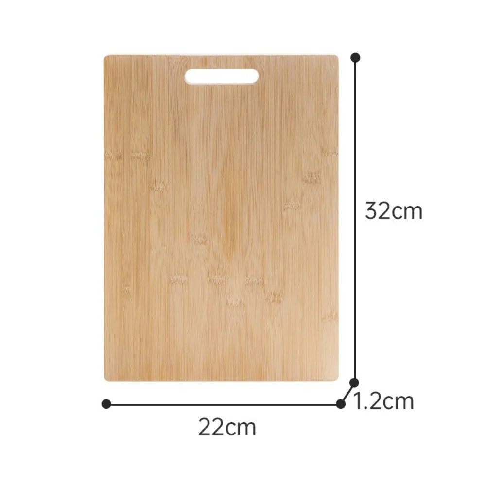 Wooden cutting board with dimensions labeled on a white background