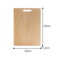 Wooden cutting board with dimensions labeled on a white background