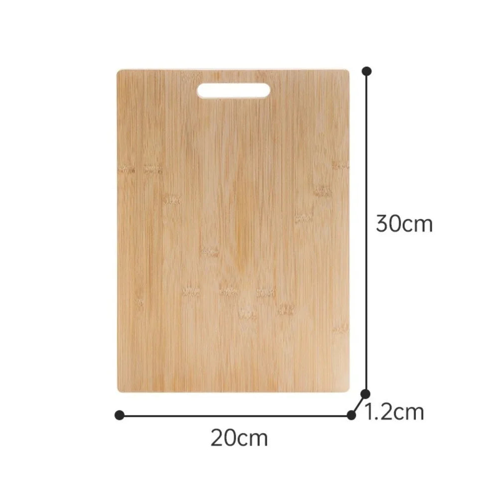 Wooden cutting board with dimensions labeled on a white background