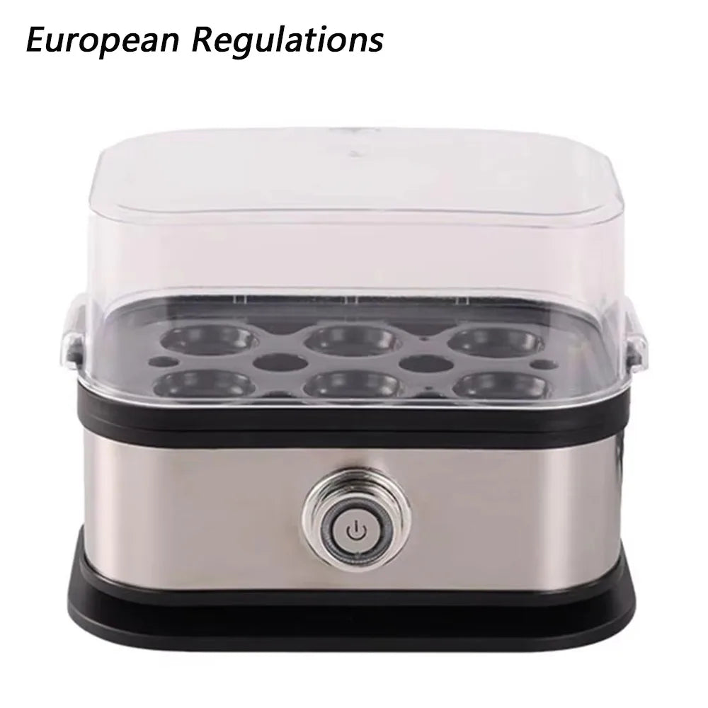 Egg cooker with clear lid on a white background